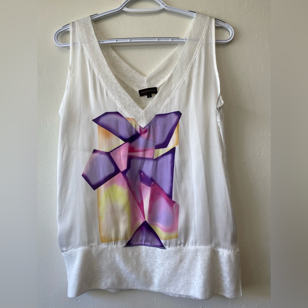 Adolfo Dominguez Silk Front Geometric Print Tank Top White Size S